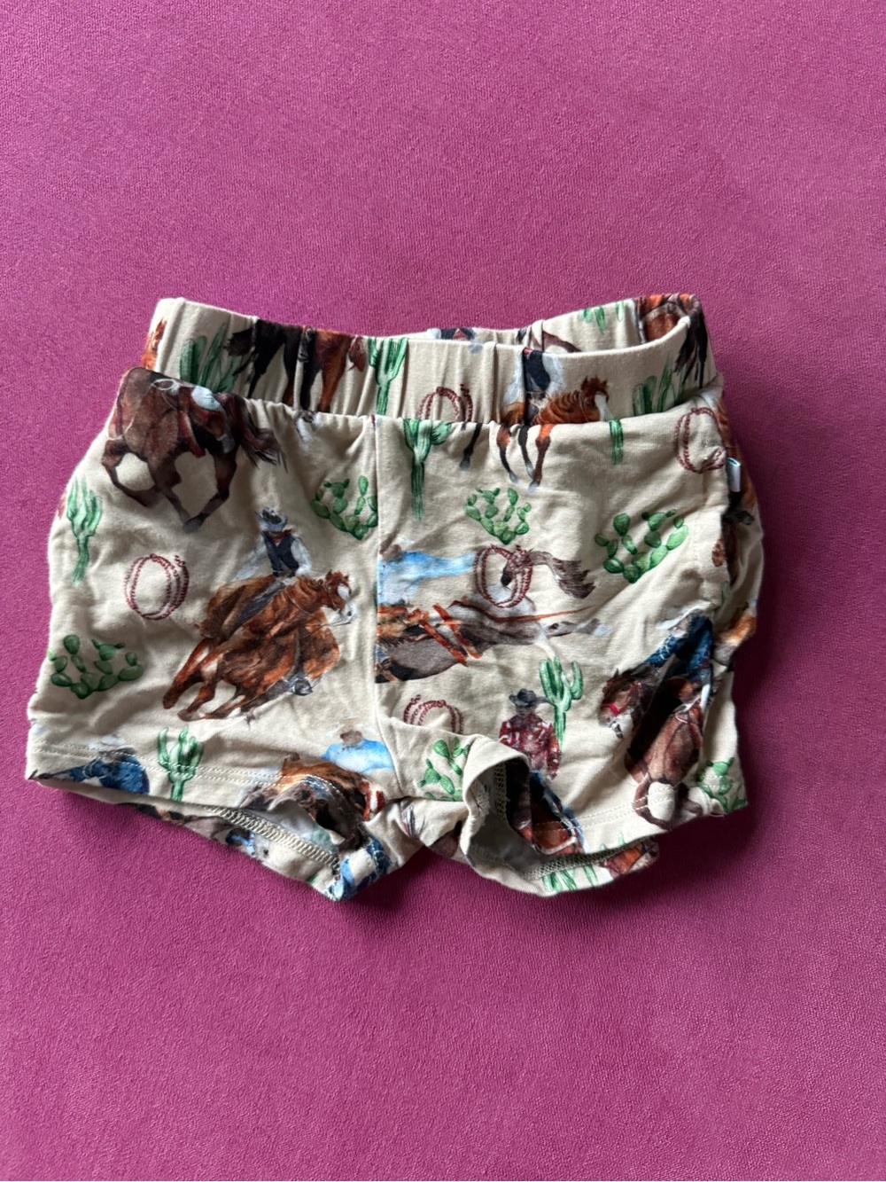 Posh Peanut Beige Western Horse & Cactus Print Shorts 3-6 months - never worn